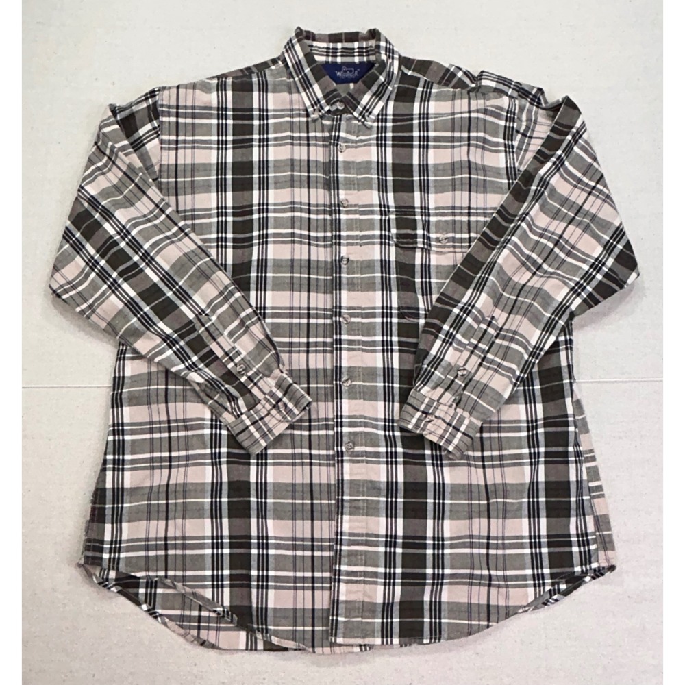 Vintage Woolrich Mens Gray Plaid Long‎ Sleeve Button Down Shirt Single Pocket XL